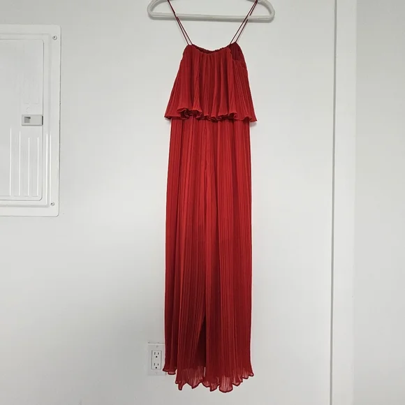 ZARA Red Pleated Flowey Spaghetti Strap Cropped One-piece Jumper - Picture 5 of 9